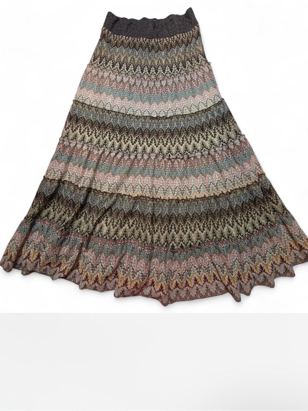 Lapis Tiered Chevron Maxi Skirt in Brown, Pink, Blue